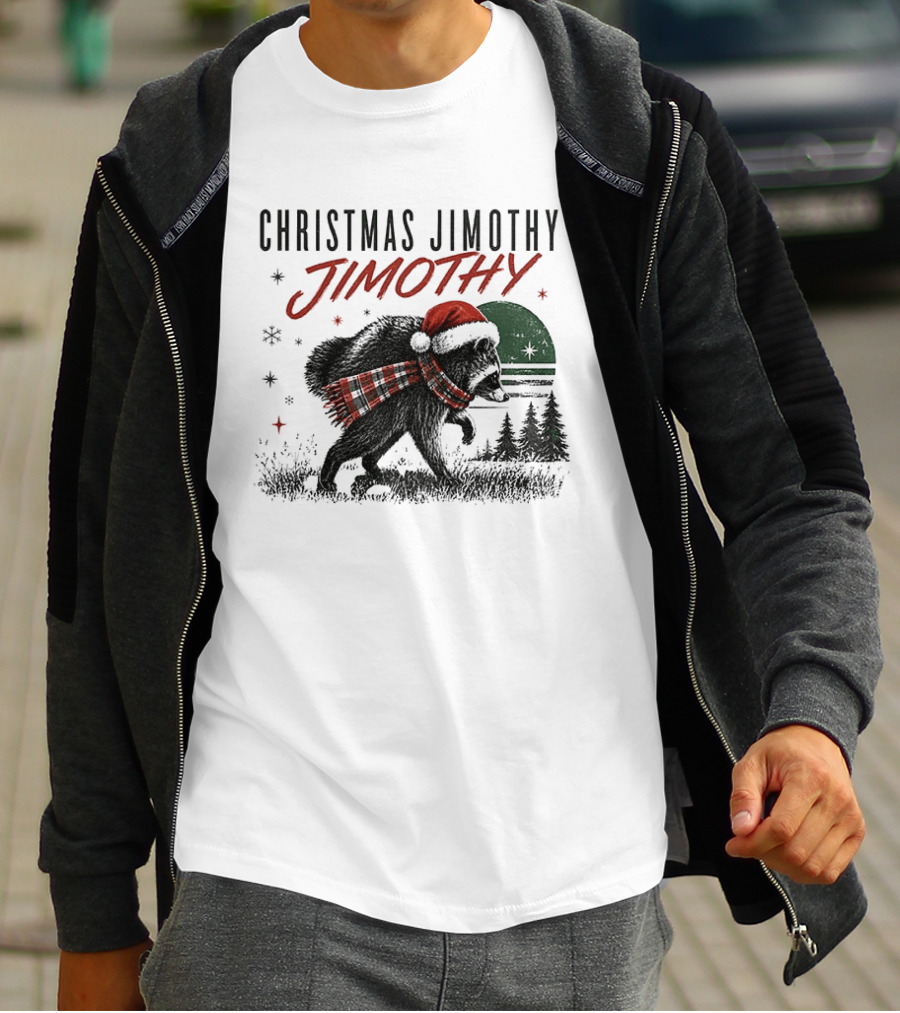 Christmas Jimothy Raccoon Holiday Trash Panda Santa Hat Festive Scarf T-Shirt