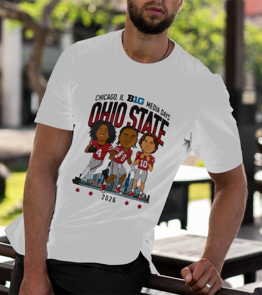 Ohio State Buckeyes Chicago IL B1G Media Days 2026 Caricatures T-Shirt