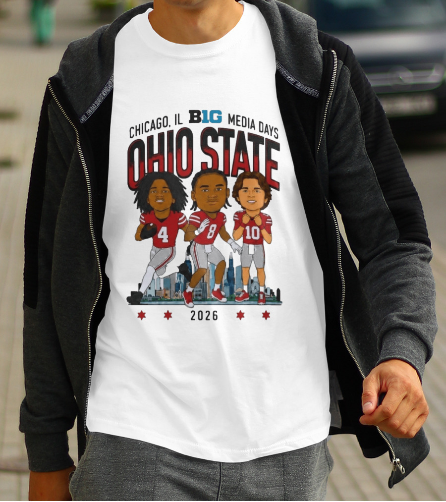 Ohio State Buckeyes Chicago IL B1G Media Days 2026 Caricatures T-Shirt