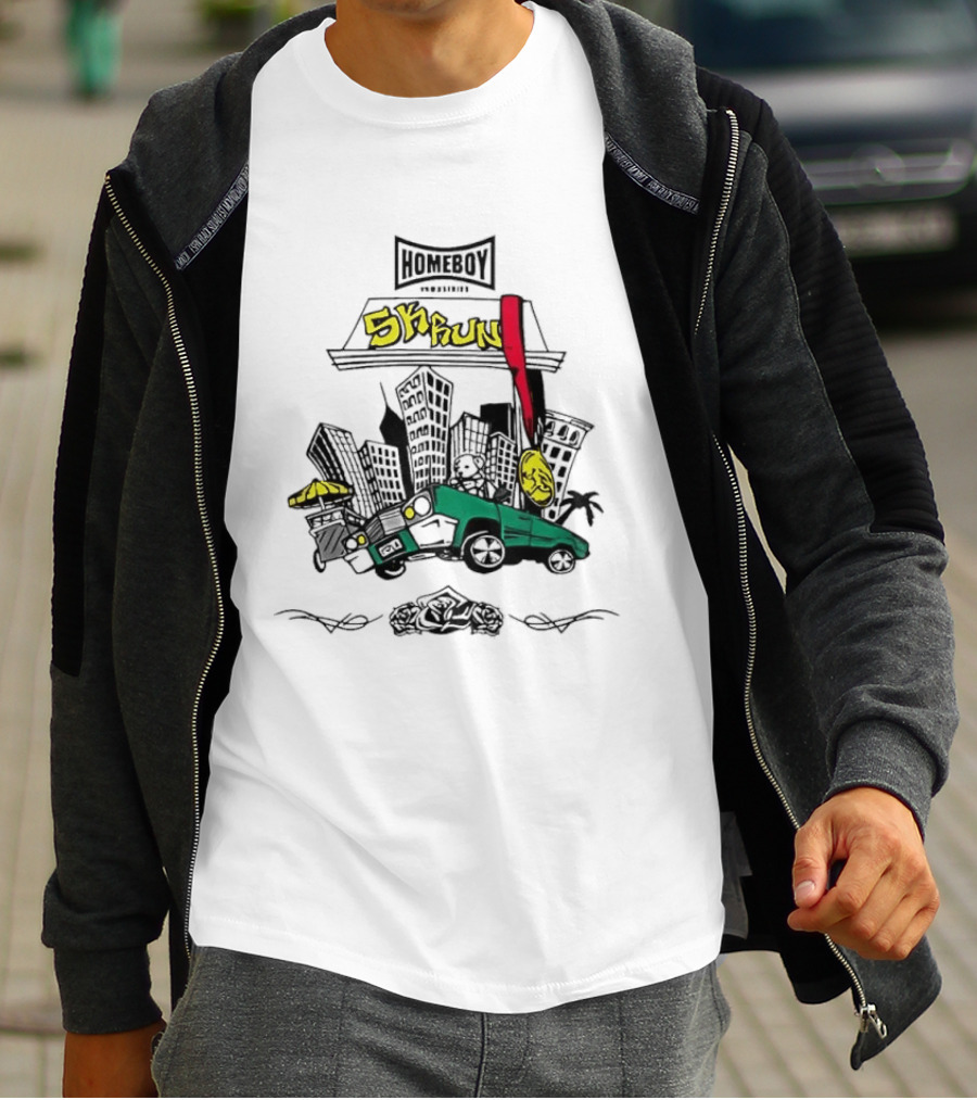 Homeboy Skrun Teddy Bear Driving City 5k Run Streetwear Adventure T-Shirt