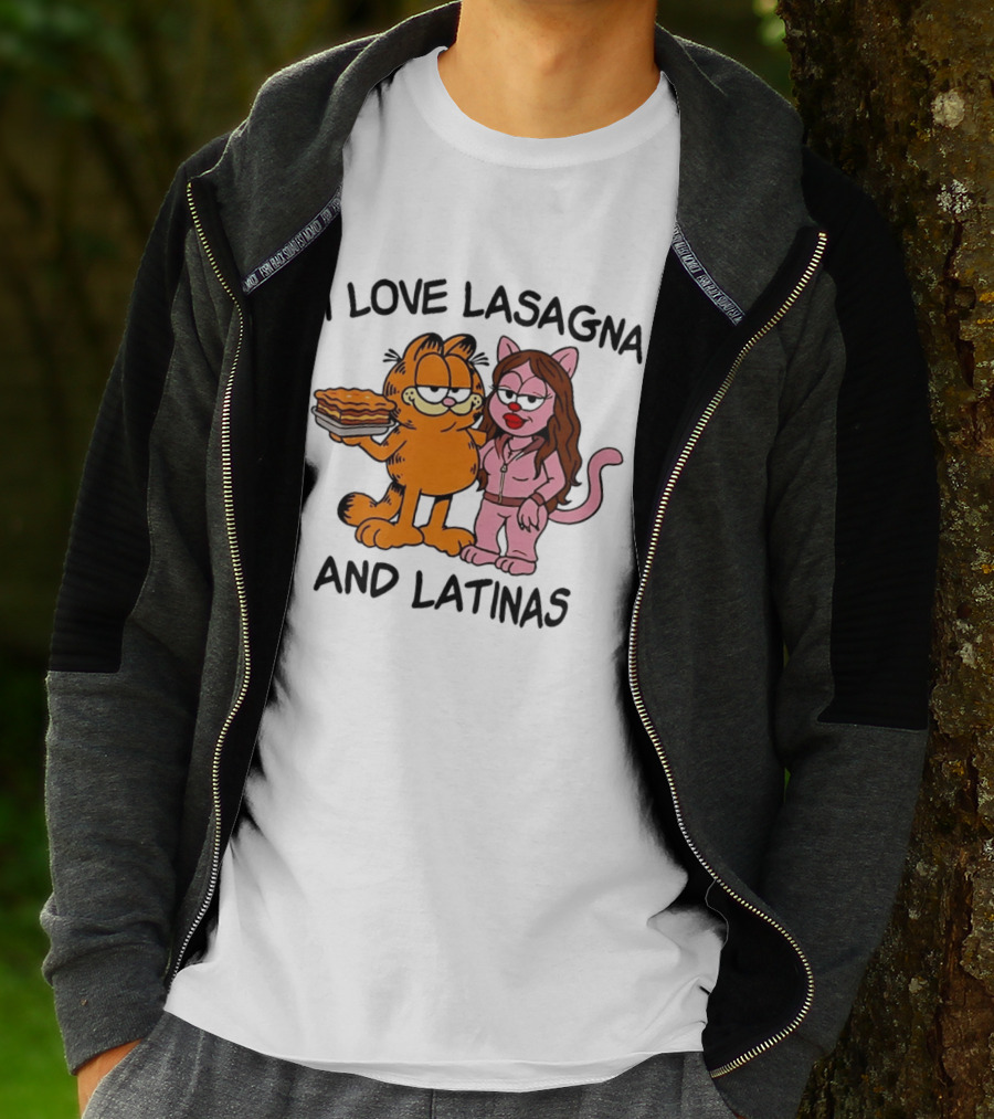 I Love Lasagna And Latinas Garfield Cat Cartoon Pusheen Meme T-Shirt