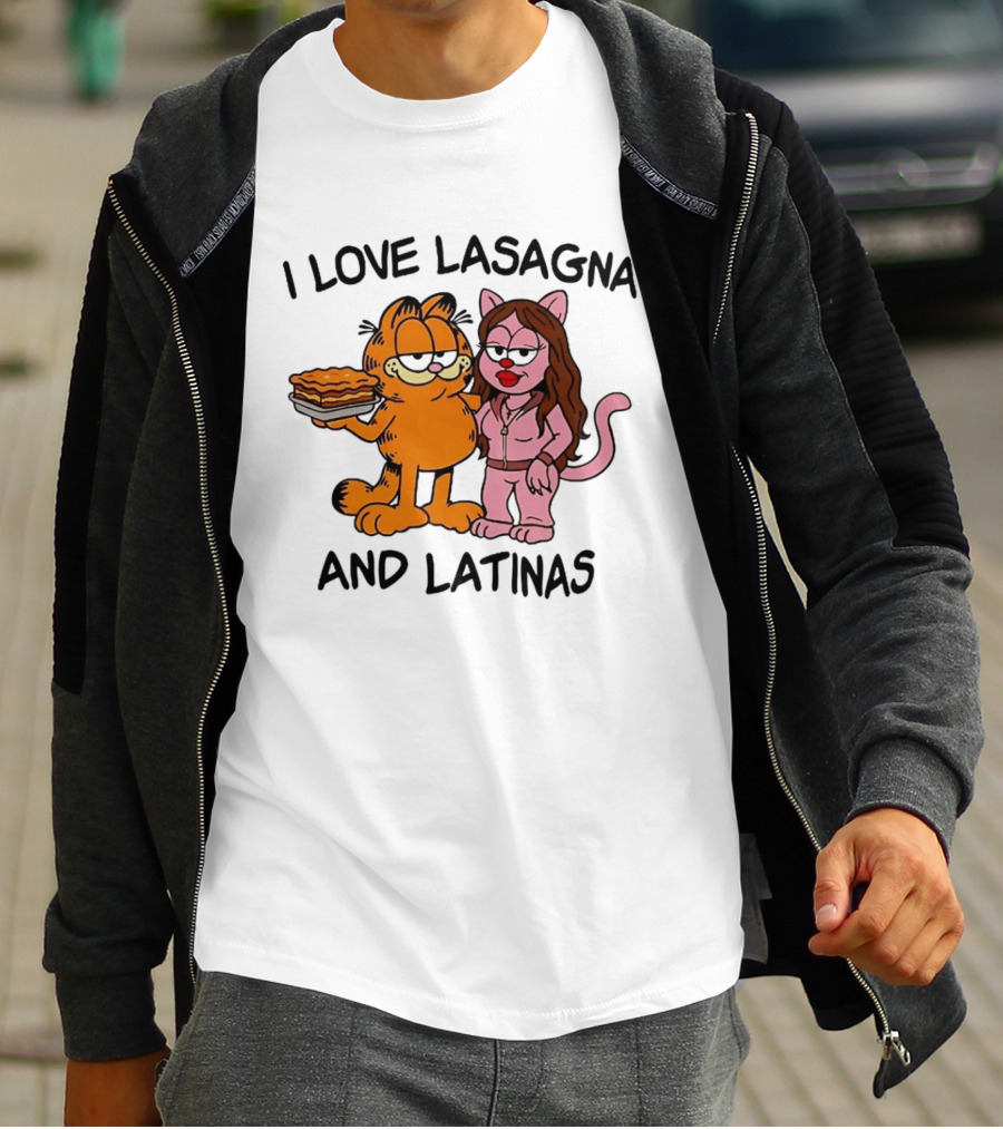 I Love Lasagna And Latinas Garfield Cat Cartoon Pusheen Meme T-Shirt