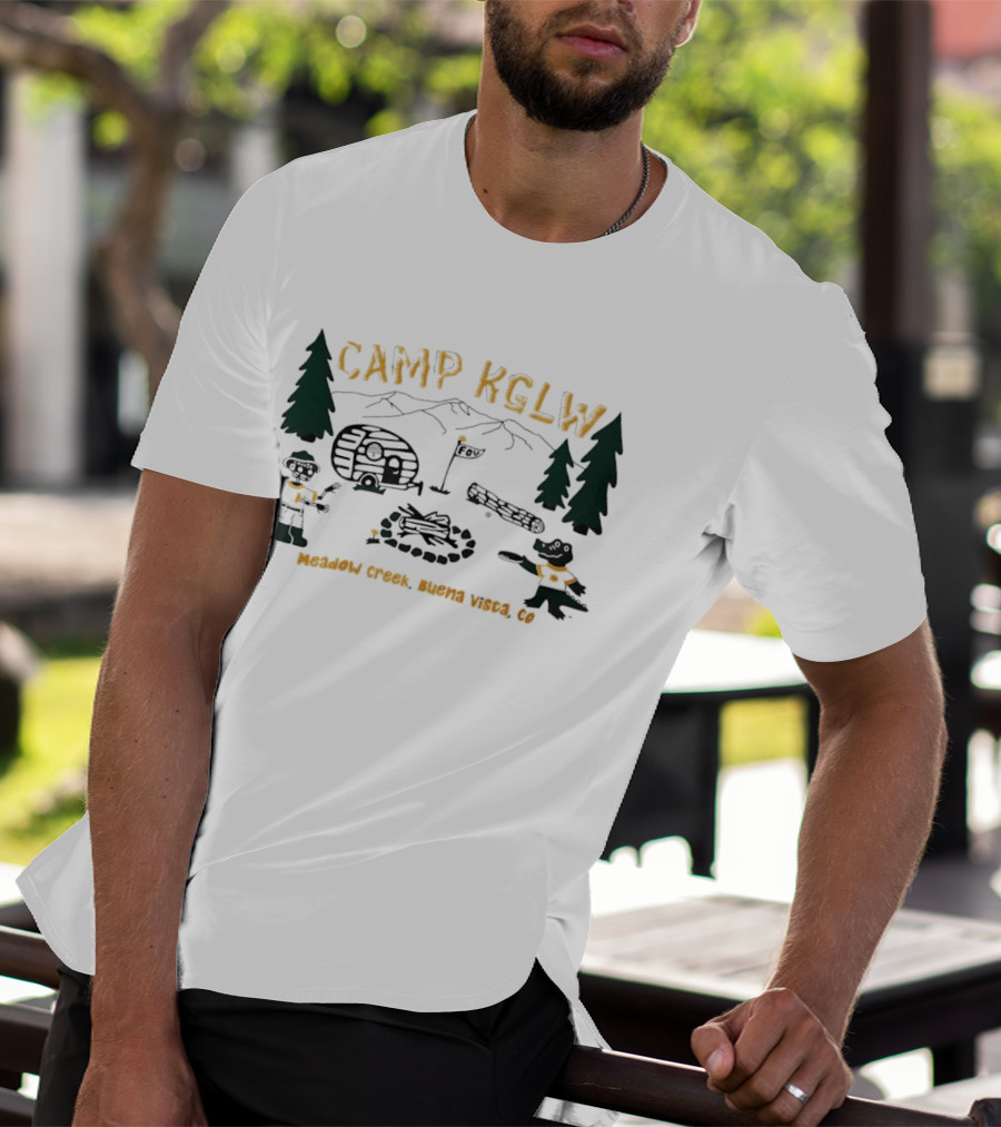 Camp KGLW Meadow Creek Buena Vista CO Skeleton Gator Camping Disc Golf T-Shirt