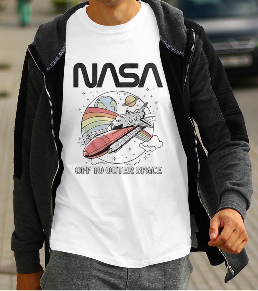 NASA Off To Outer Space Rainbow Planet Shuttle Adventure T-Shirt