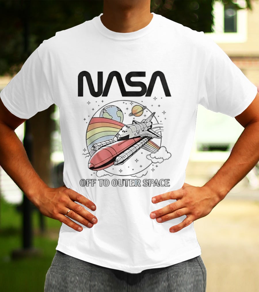 NASA Off To Outer Space Rainbow Planet Shuttle Adventure T-Shirt