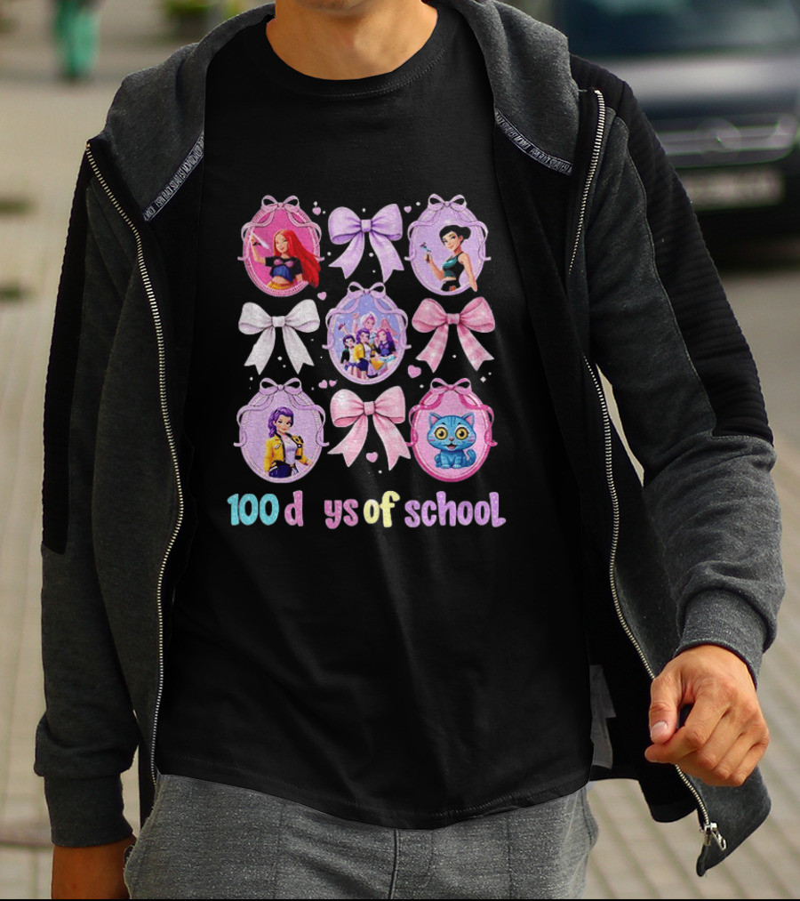 100 Days Of School Girls Bands Hunter Saja Bows And Characters T-Shirt