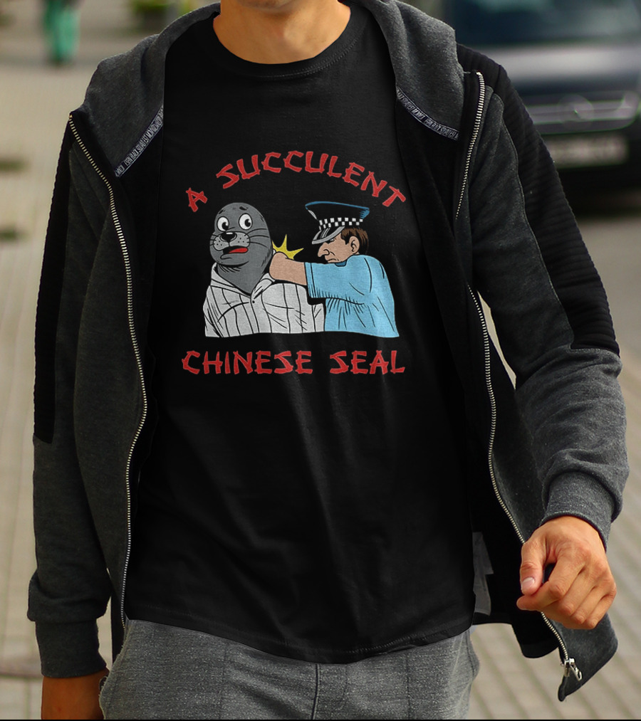 A Succulent Chinese Seal Cartoon Police Officer Humor T-Shirt