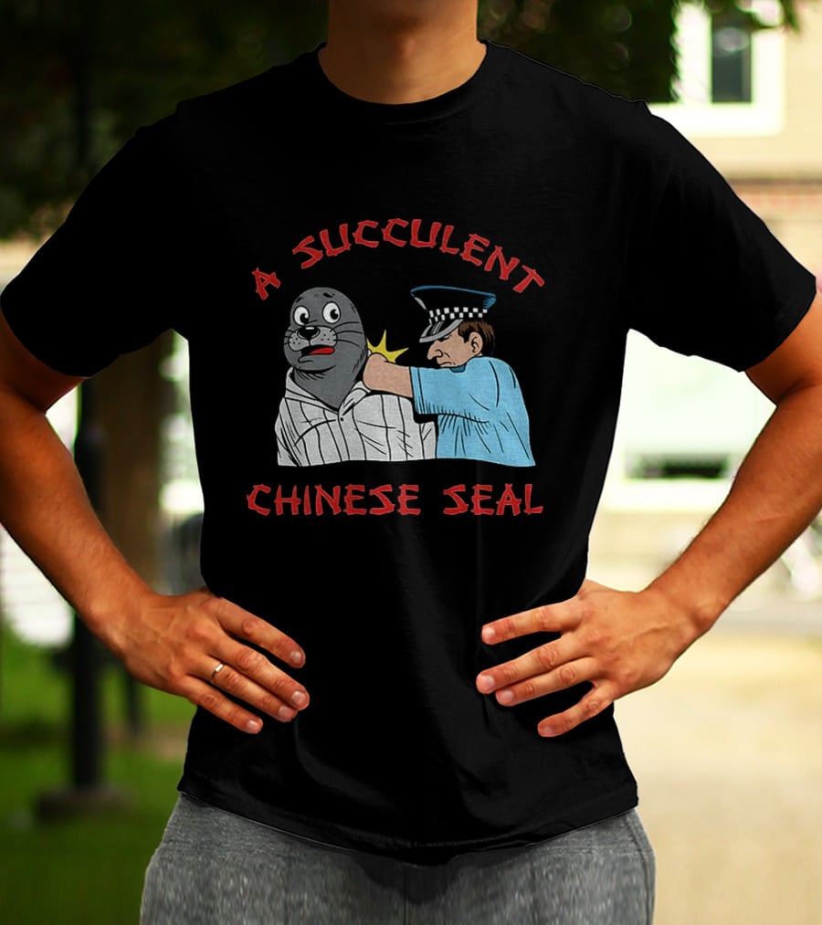A Succulent Chinese Seal Cartoon Police Officer Humor T-Shirt