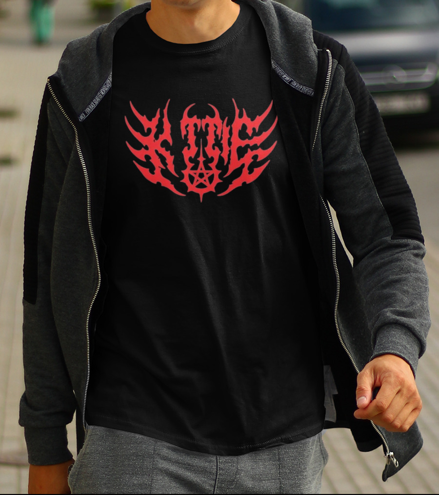 Kittie Red Flame Death Metal Pentagram T-Shirt