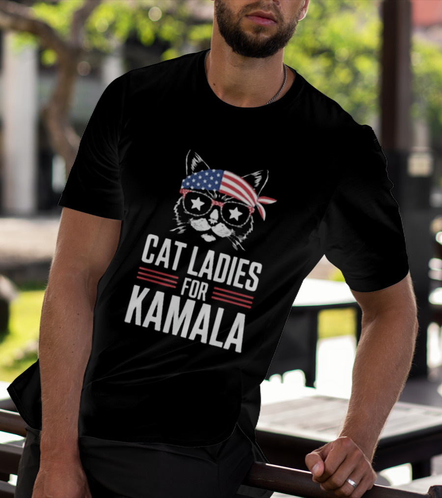 Cat Ladies For Kamala American Flag Cat 2024 President T-Shirt