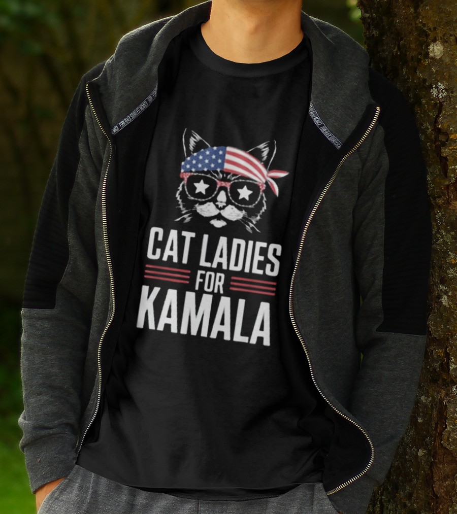 Cat Ladies For Kamala American Flag Cat 2024 President T-Shirt