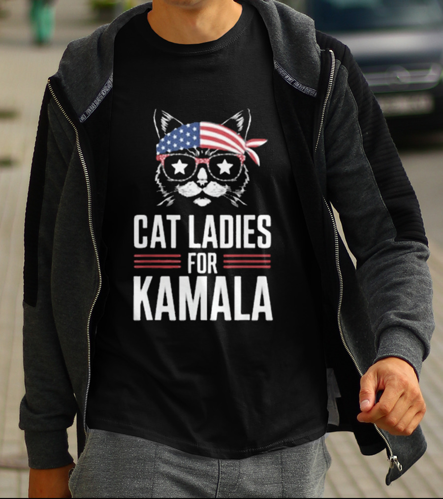 Cat Ladies For Kamala American Flag Cat 2024 President T-Shirt
