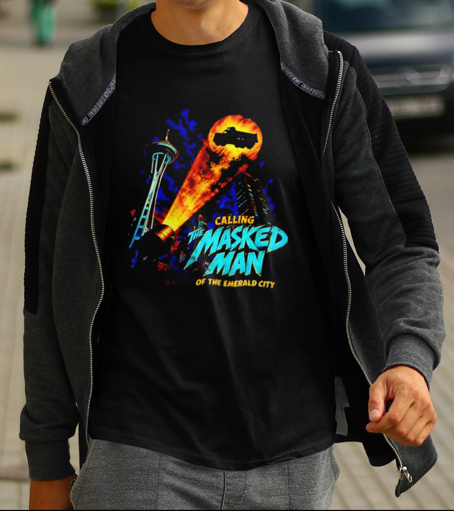 Calling The Masked Man Emerald City Space Needle T-Shirt