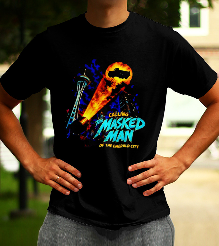 Calling The Masked Man Emerald City Space Needle T-Shirt