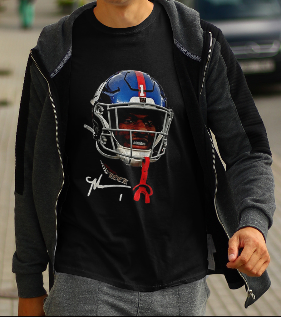 New York Giants Malik Nabers Helmet Big Head Signature T-Shirt