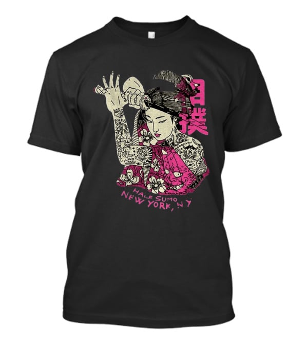 Tattooed Geisha With Katana And Flowers Japanese Samurai Half Sumo New York NY T-Shirt
