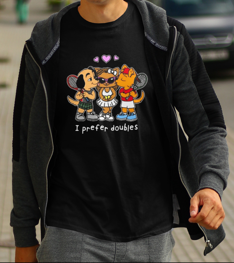 The Cinesthetic Challengers 2024 I Prefer Doubles Cute Tennis Cats And Dogs T-Shirt