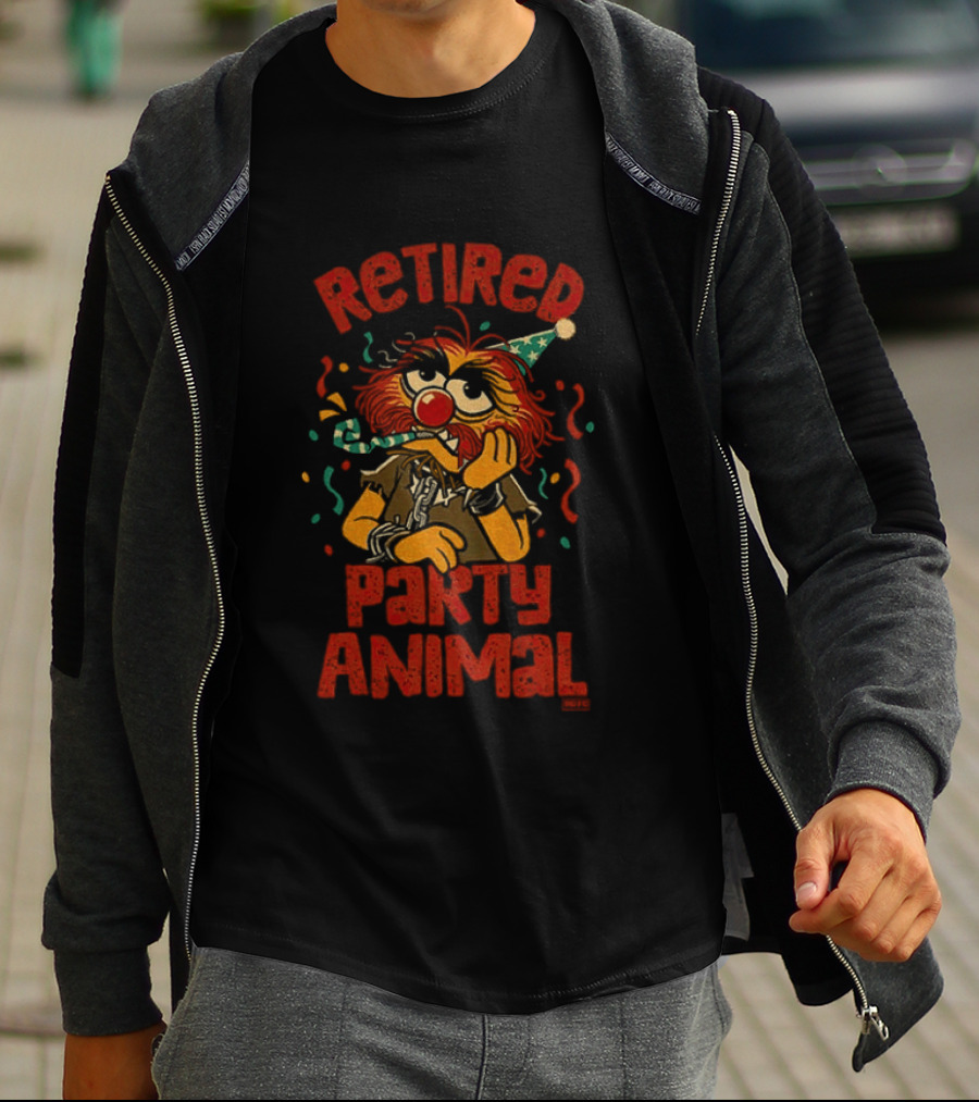 Retired Party Animal With Birthday Hat And Confetti T-Shirt