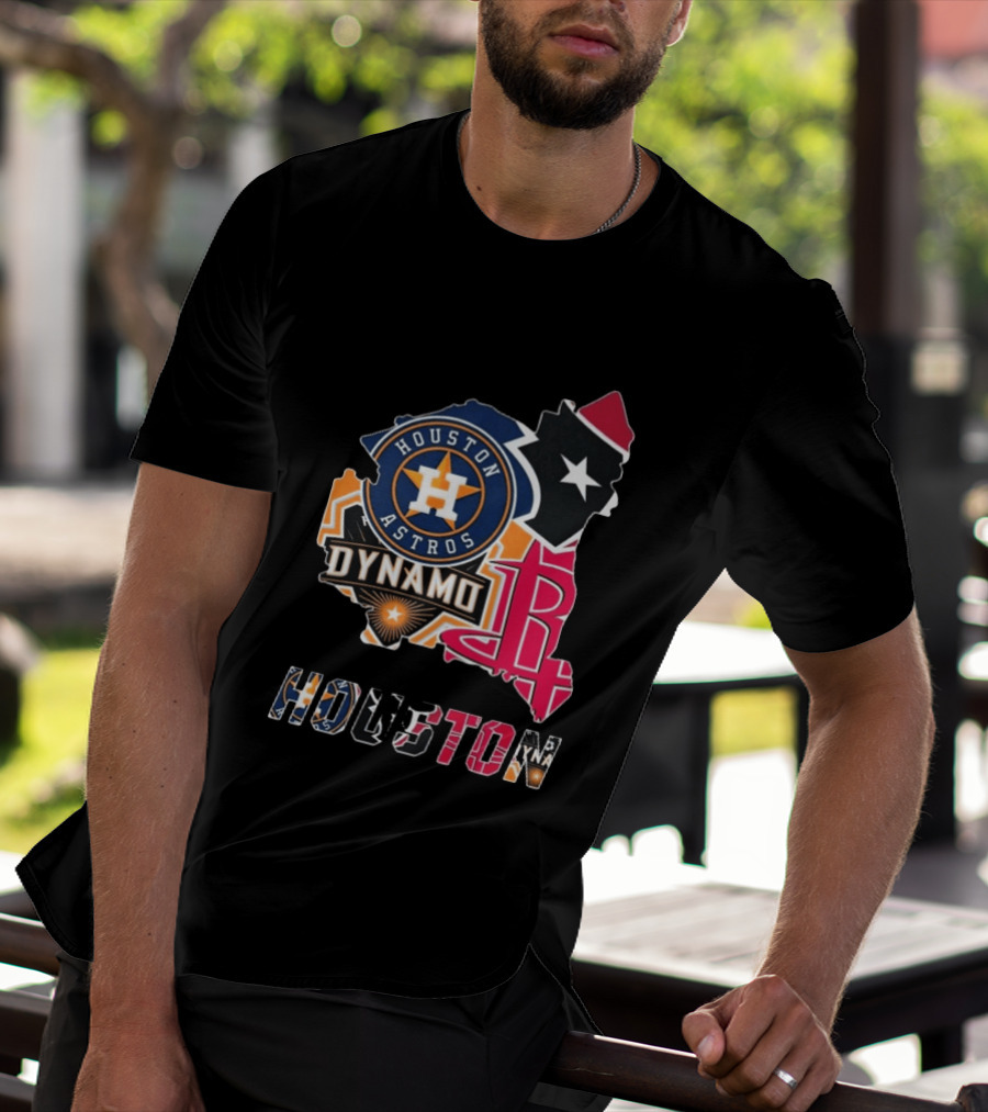 Houston Astros Texans Dynamo Rockets Map Logo Collage T-Shirt