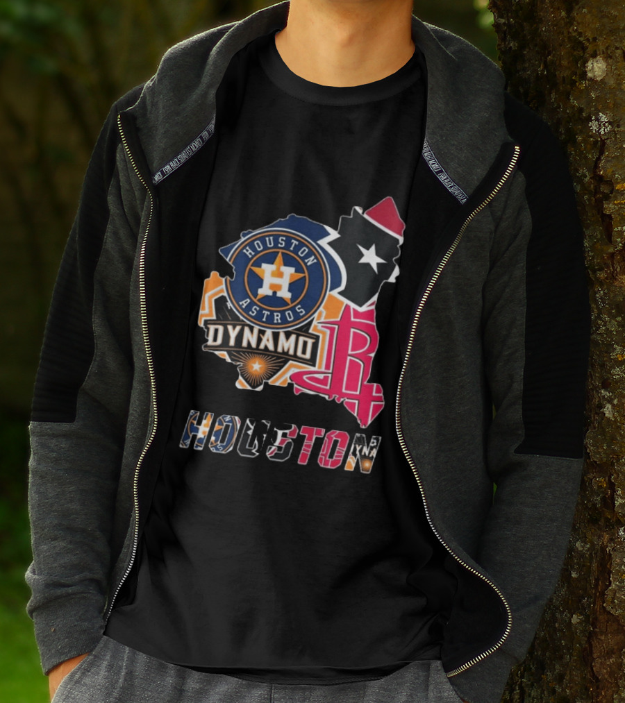 Houston Astros Texans Dynamo Rockets Map Logo Collage T-Shirt