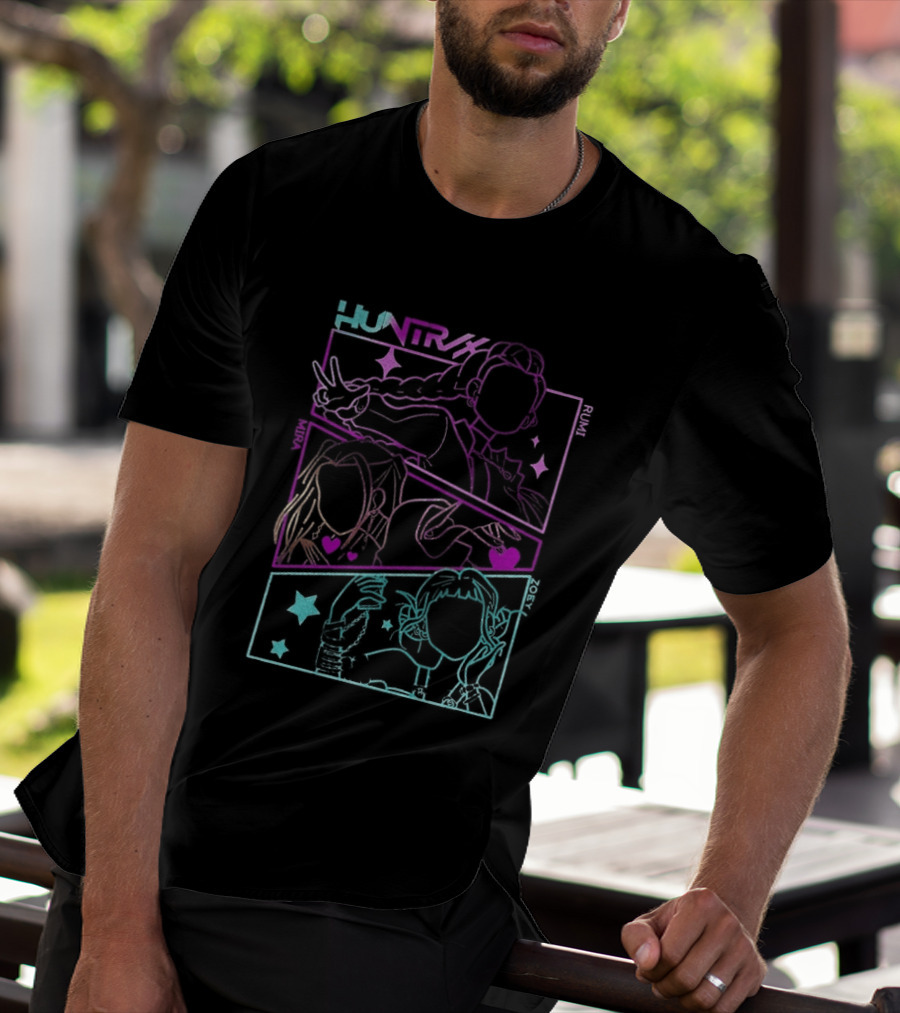 Huntrix Girls Kpop Demon Hunters Neon Manga T-Shirt