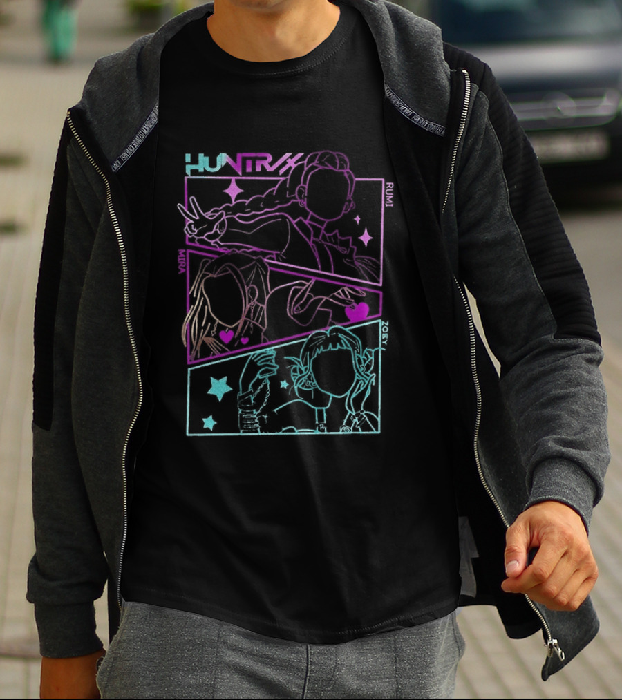 Huntrix Girls Kpop Demon Hunters Neon Manga T-Shirt