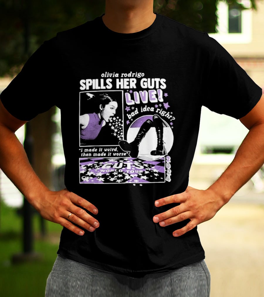 Olivia Rodrigo Spills Her Guts Live World Tour 2023 Bad Idea Right? T-Shirt
