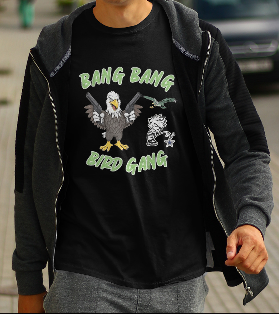 Bang Bang Bird Gang Eagle Guns Calvin Peeing Star T-Shirt