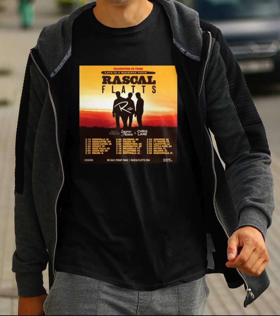 Celebrating 25 Years Life Is A Highway Tour Rascal Flatts Featuring Lauren Alaina Chris Lane T-Shirt