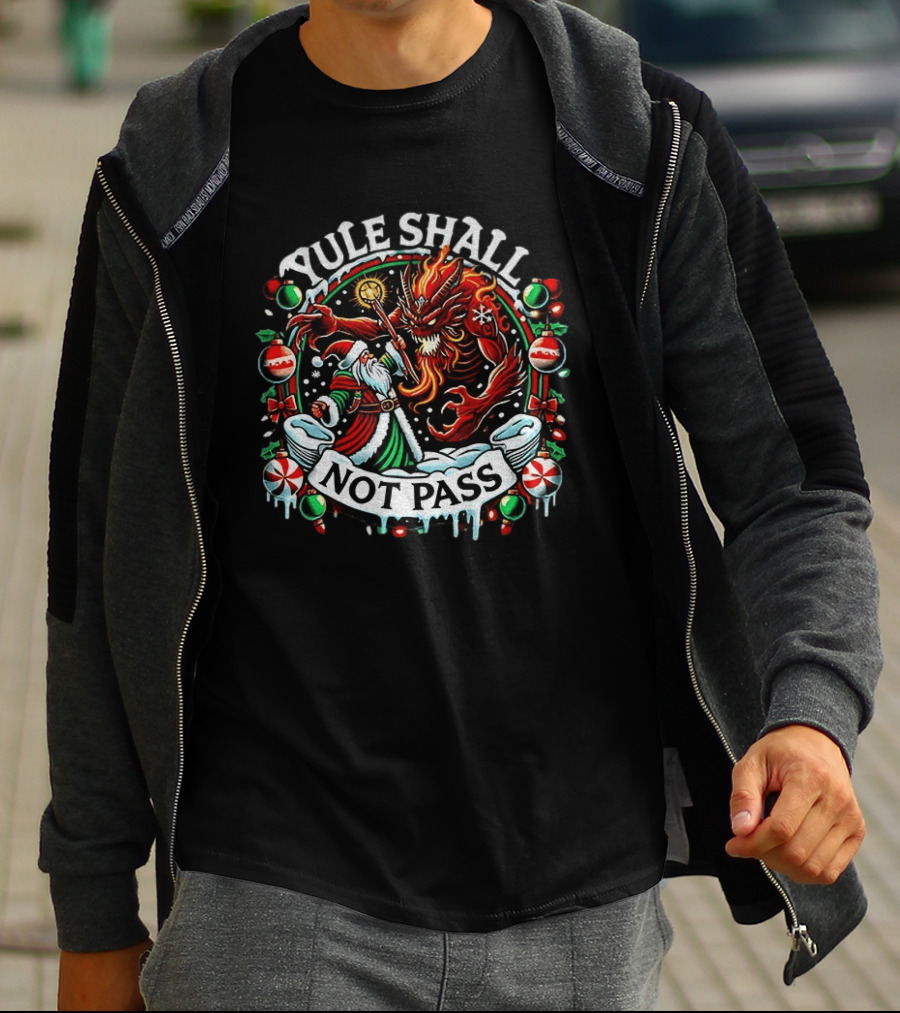 Yule Shall Not Pass Lord Of The Rings Christmas Gandalf Santa Dragon Holiday T-Shirt