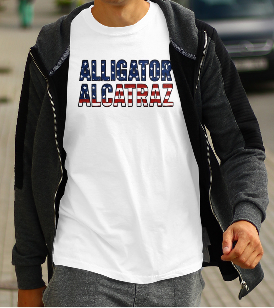 Alligator Alcatraz American Flag Patriotic Stars Stripes T-Shirt