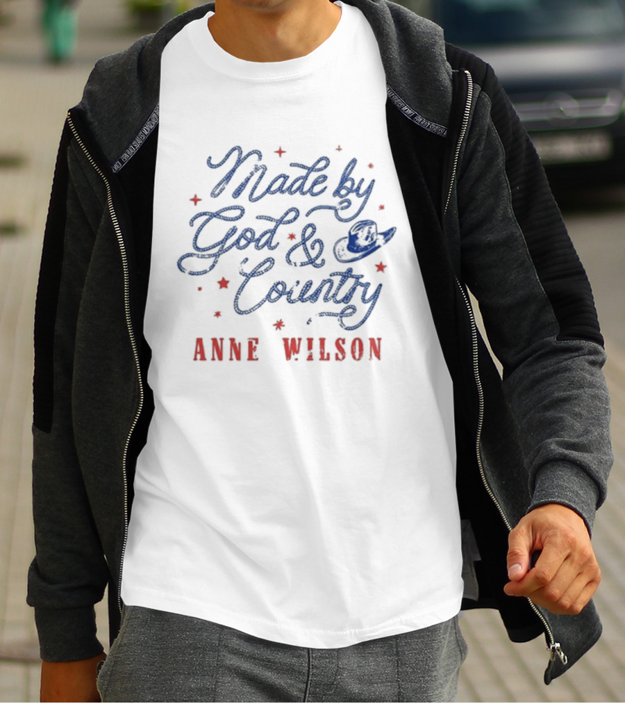 Anne Wilson Made By God And Country Red And Blue Stars T-Shirt