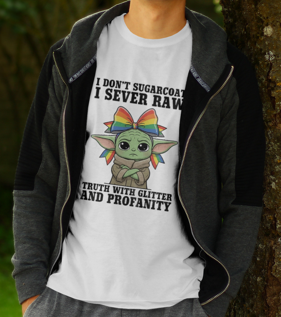 Baby Yoda I Don't Sugarcoat I Sever Raw Truth With Glitter And Profanity Rainbow Bow T-Shirt