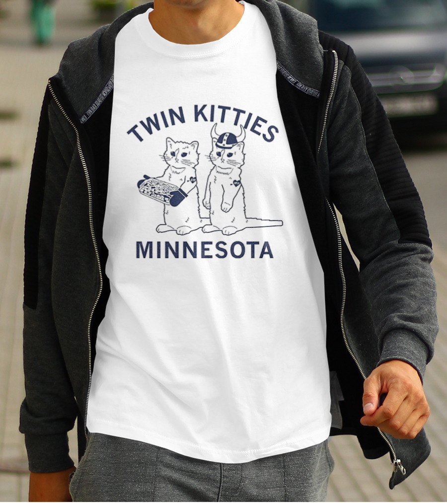 Twin Kitties Minnesota Playful Cat Pair With Baseball Bat T-Shirt