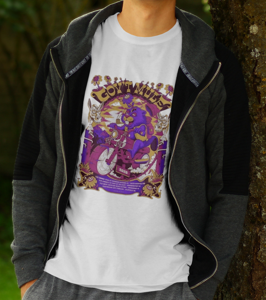 Gov't Mule Summer Tour 2026 Psychedelic Bear Riding Motorcycle Concert Dates And Locations T-Shirt