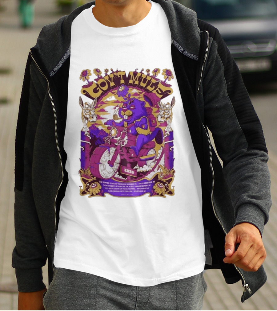 Gov't Mule Summer Tour 2026 Psychedelic Bear Riding Motorcycle Concert Dates And Locations T-Shirt