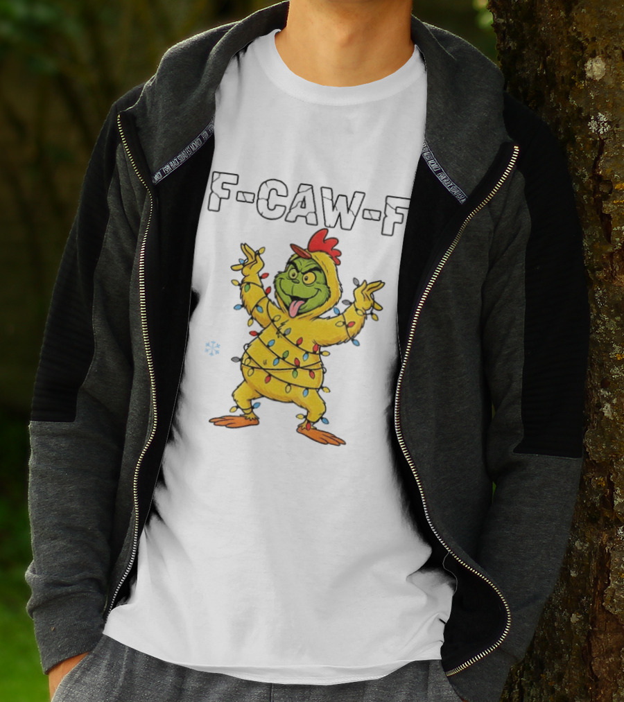 Grinch Chicken F Caw F Snow Christmas Lights 2025 T-Shirt