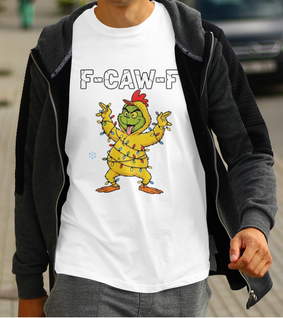 Grinch Chicken F Caw F Snow Christmas Lights 2025 T-Shirt