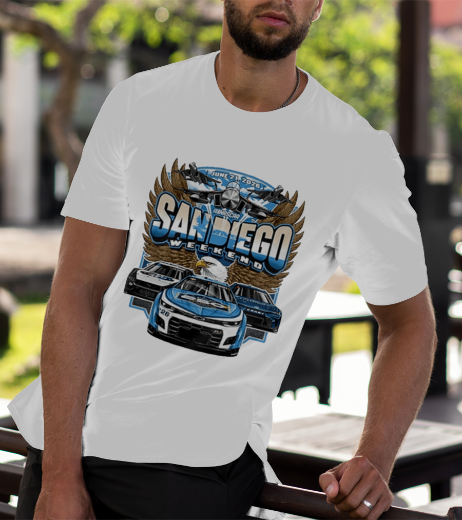 June 21 2026 NASCAR San Diego Weekend Americana Event Racing Cars And Eagle Wings T-Shirt