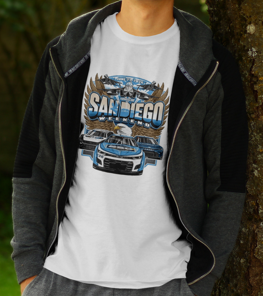 June 21 2026 NASCAR San Diego Weekend Americana Event Racing Cars And Eagle Wings T-Shirt