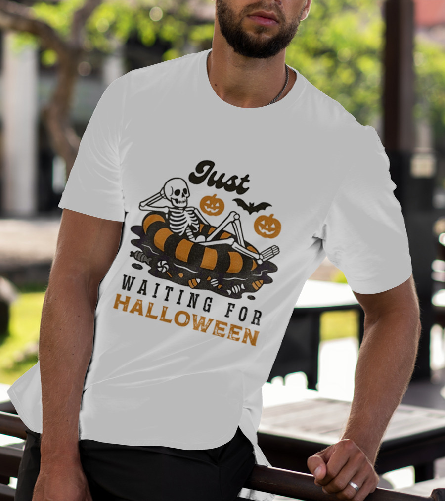 Just Waiting For Halloween Skeleton Beach 2025 T-Shirt