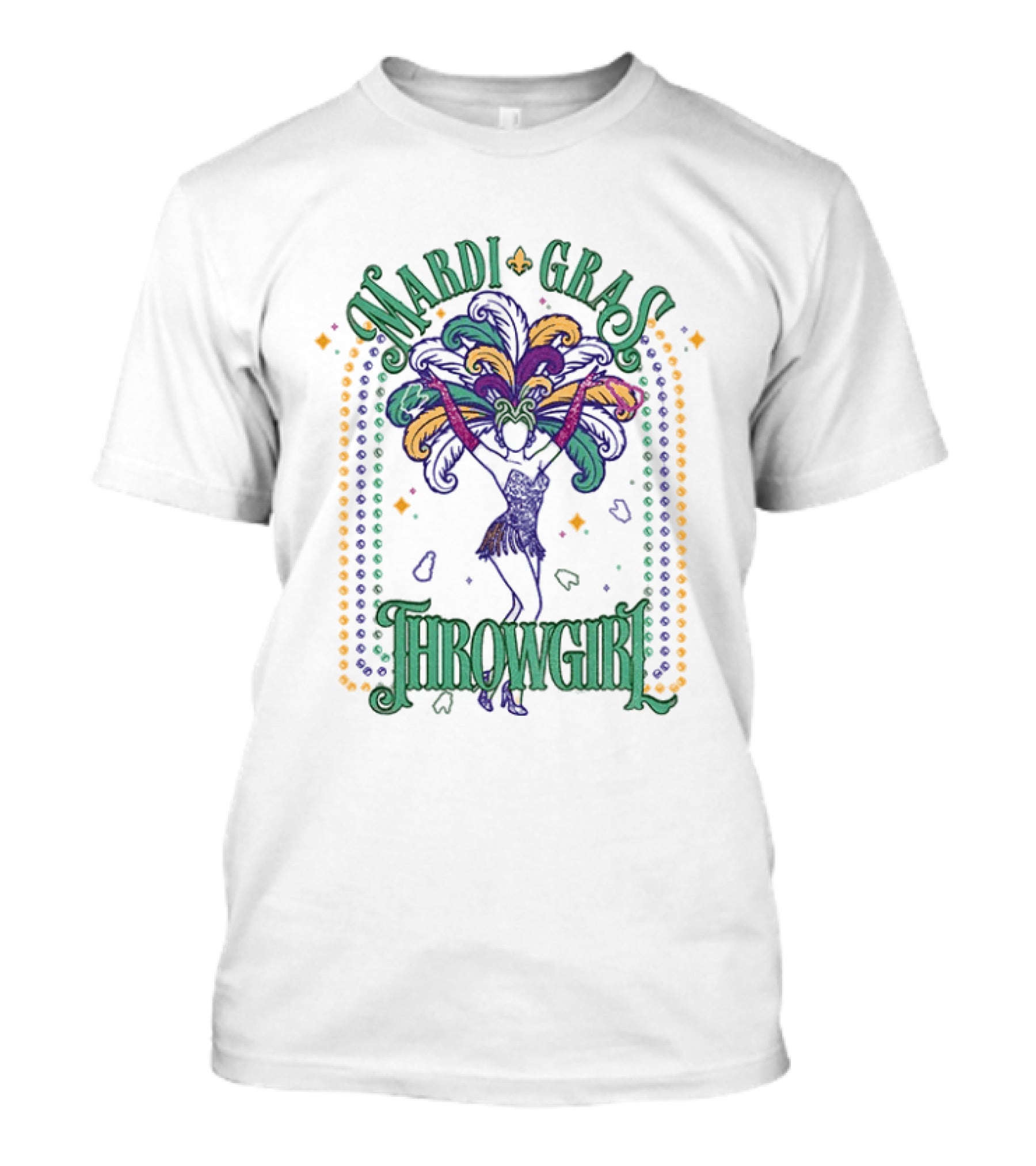 Mardi Gras Throw Girl Feather Dance Costume Celebration T-Shirt