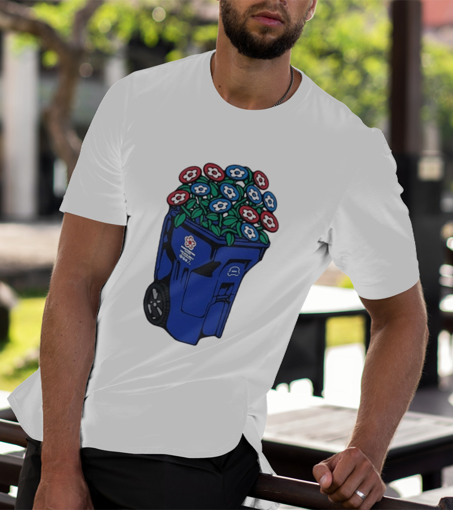 Vandy The Pink Trash Can Blue Recycling Bin Flowers T-Shirt