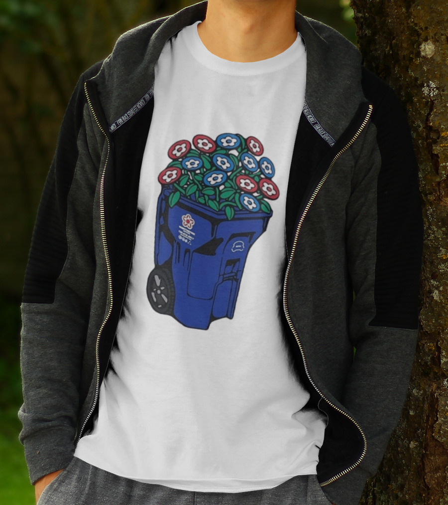 Vandy The Pink Trash Can Blue Recycling Bin Flowers T-Shirt