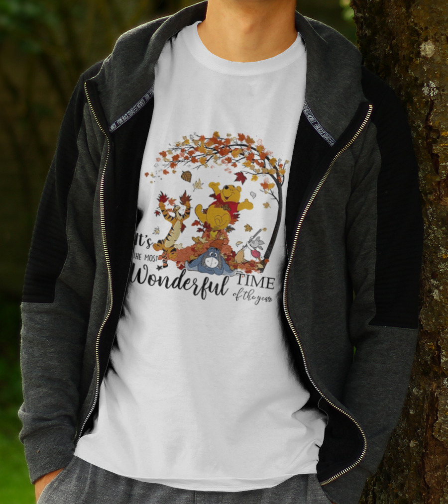Winnie The Pooh It's The Most Wonderful Time Of The Year Happy Fall Autumn Leaves T-Shirt