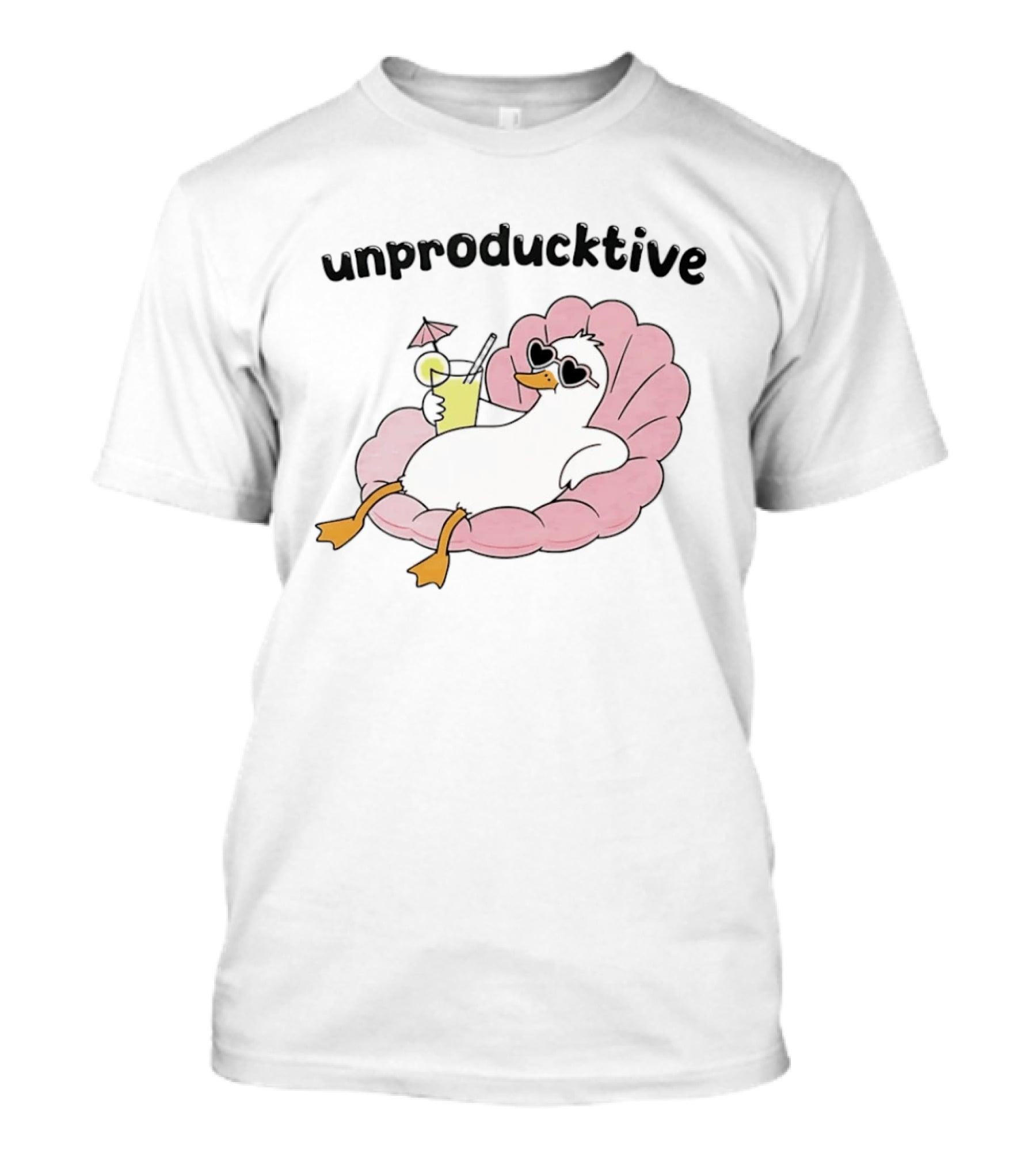 Unproducktive Duck Relaxing In A Shell With A Cocktail Sunglasses Lemonade T-Shirt