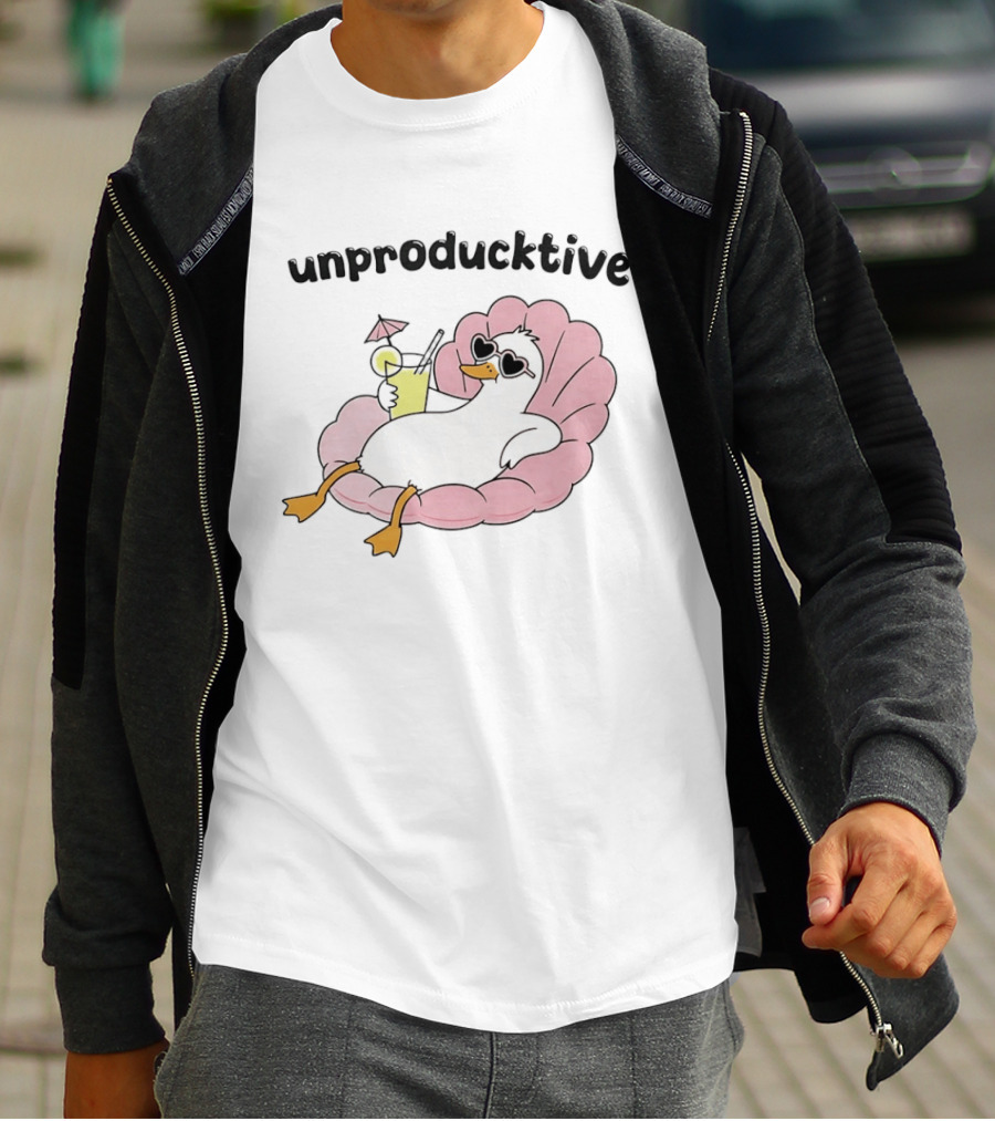 Unproducktive Duck Relaxing In A Shell With A Cocktail Sunglasses Lemonade T-Shirt