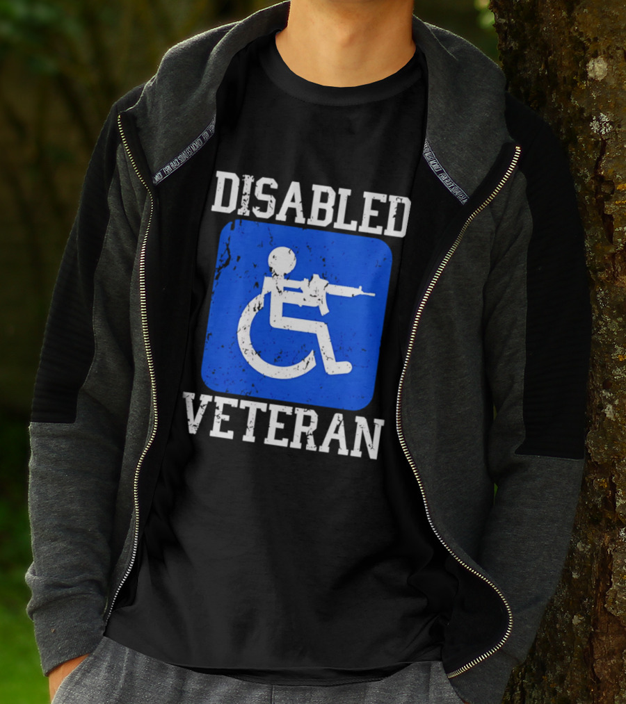 Disabled Veteran Blue Wheelchair Symbol With Gun T-Shirt