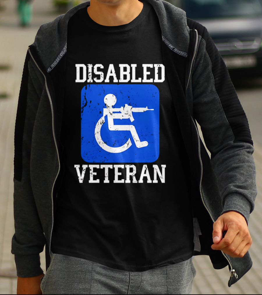Disabled Veteran Blue Wheelchair Symbol With Gun T-Shirt
