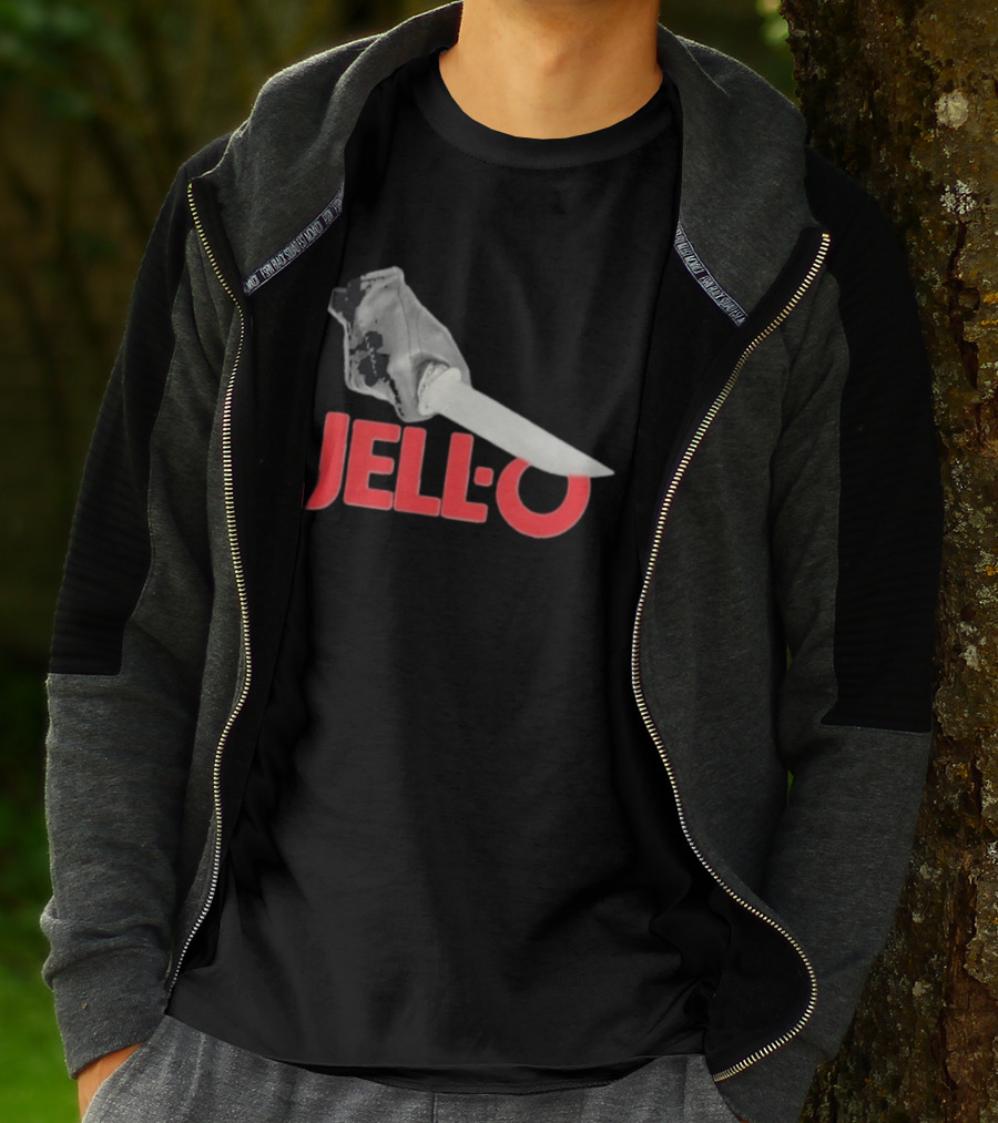 Jello Knife Red Oozing Text And Gloved Dagger T-Shirt